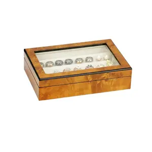 burl wood glass lid luxury wooden cufflink packaging git box