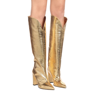Bottes tendance à gros talon épais, hauteur des genoux, fait à la main, nouvelle collection chine, vente en gros - Product Image 5