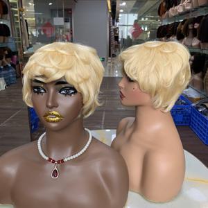 Pelucas Cortas de Cabello Humano Liso con Flequillo, Cabello Virgen Brasileño, Corte Pixie # Pelucas de Cabello Humano Rubio 613 Económicas para Mujeres Negras - Product Image 2