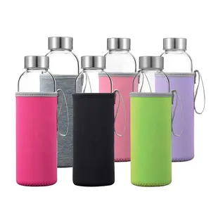 Deluxe Borosilicate Glass Water Bottle with Neoprene Sleeve and Stainless Steel Lid