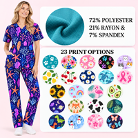 Ensemble de blouses médicales personnalisées à imprimé dessin animé OEM ODM, motif animal, col en V, manches courtes, uniforme d'infirmière, tenue de travail hospitalière unisexe