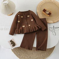 Ensemble de vêtements pour bébé fille, style coréen, automne, pull en tricot à manches longues avec motif d'ours mignon et pantalon décontracté