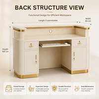 Comptoir de réception LED compact au design minimaliste doré, couleur personnalisable, pour salon, spa, clinique, petit bureau d'accueil