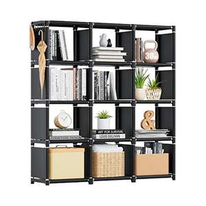 Estantería de Metal de 12 cubos, organizador de estantería DIY para dormitorio, sala de estar, estante de cubículo negro alto - Product Image 1