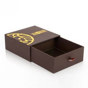 Slide Out <b>Drawer</b> Gift Box Hot Stamping Logo Rigid Cardboard Jewelry Packaging Box with Leather <b>Pull</b> Tab - Product Image 4