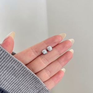 Dylam Sparkle High Jewelry Rhodium Plated 925 <b>Silver</b> D Color VVS1 Solitaire 1ct Moissanite Stone Square <b>Stud</b> Earrings for Daily - Product Image 2
