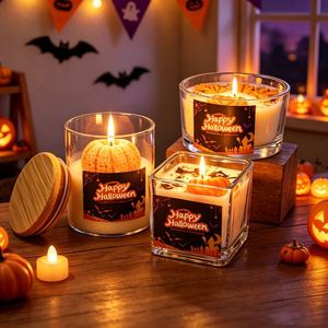 Vela Aromática de Cera de Soja con Forma de Calabaza en Frasco de Vidrio para Fiestas de Halloween, Acción de Gracias, Navidad y Decoración del Hogar - Product Image 1