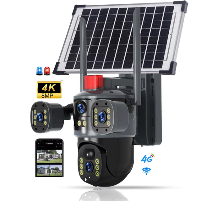3Lens 3Views 12MP 4G Sim Card Solar Outdoor Network Cameras 360 PTZ IP CCTV Wireless WIFI Camera Security Night Vision CMOS