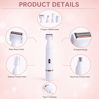 Rasoir électrique 4 en 1 pour femmes, étanche IPX4, 120 min, type C USB, tondeuse pour le corps, le visage, les sourcils, les jambes, la zone du bikini