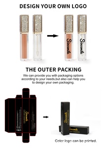 Brillo de labios brillante con tapa de diamante dorado personalizado, caja de embalaje con tapa abatible, venta al por mayor, brillo de labios vegano con etiqueta privada a granel - Product Image 4