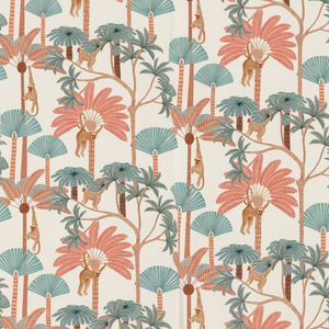 Organic <b>Eco</b>-<b>Friendly</b> Printed Cotton Poplin Woven <b>Fabric</b> with Tropical Monkey Palm Tree Pattern for Home Decor Bedding Shirts - Product Image 1