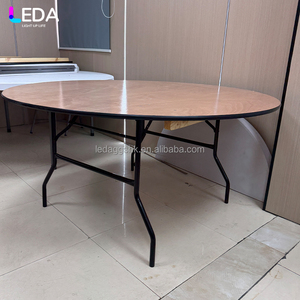 LEDA - Fournitures pour événements et fêtes modernes - Table ronde pliante en métal de couleur bois naturel pour hôtels et mariages - Product Image 3