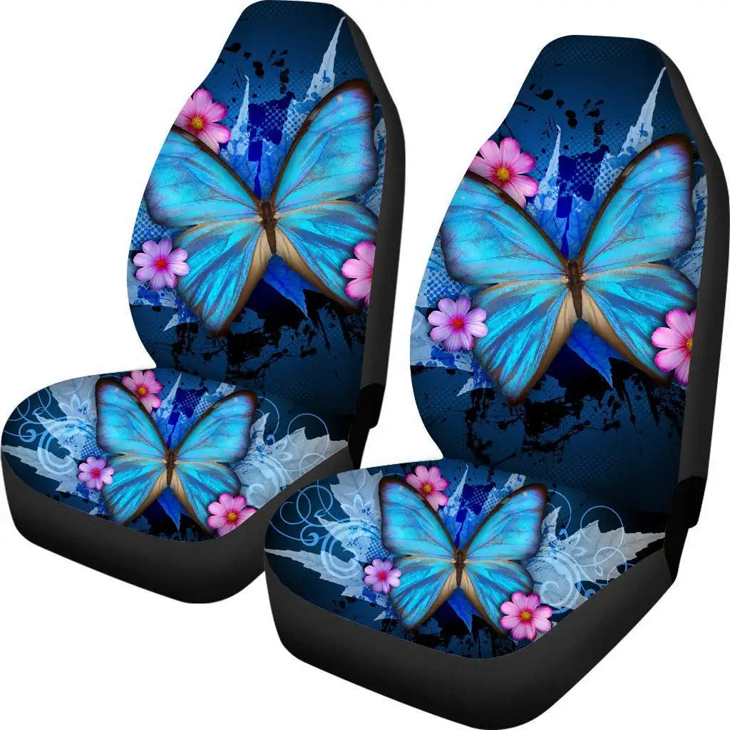High quality customized polyester fabric butterfly blue pattern 3D design printing is suitable for most car seat covers
