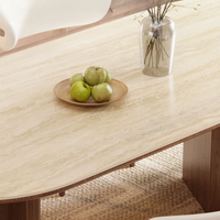 Table de salle à manger à cadre en bois MDF avec coin rectangulaire pour 6 à 8 places Table rectangulaire en MDF Excellente stabilité Table de couleur sable blanc