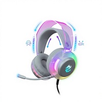 Casque de jeu filaire USB PJT-DEP2481 avec lumières musicales DJ, son surround supra-auriculaire dynamique