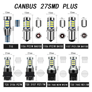 Clignotant LED rouge jaune 1156 P21W Ba15S 1157 Bay15D 3030 27Smd 7440 3157 7443 pour feu de recul automatique - Product Image 6