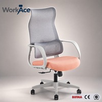 Chaise ergonomique moderne confortable à dossier haut avec appui-tête intégré et soutien cervical, pivotante, inclinable et réglable en hauteur, fourniture directe usine