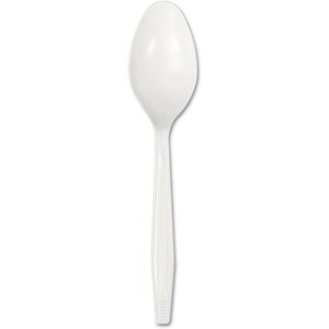 Lot de 100 cuillères jetables blanches Boardwalk, durables, 6 pouces, poids moyen, en polystyrène, couverts robustes, vaisselle en plastique Boardwalk - Product Image 2
