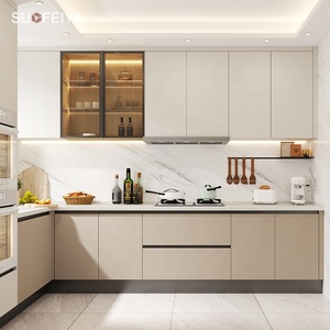 Sofeyia Özel Tasarım Minimalist Küçük Mutfak Ahşap Kaplama Mutfak Dolabı Seti, Lavabo Bataryası ve Menteşe Tasarımıyla Daireler İçin - Product Image 1