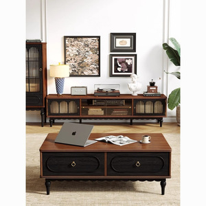 Meuble TV en bois massif de style campagnard américain avec rangement, design rétro pour salon, petit appartement - Product Image 4