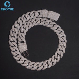 สร้อยคิวบาลิงค์ GRA Certified Moissanite ขนาด 20 มม. ประดับเพชรแบบ Iced Out สไตล์ไมอามี สำหรับผู้ชายและผู้หญิง เครื่องประดับเพชร Iced Out - Product Image 1