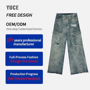 بنطلون جينز كارجو مخصص للرجال بتصميم عصري وحواف خام وقصة مستقيمة وحجم كبير مع تأثيرات باهتة وغسيل رملي - Product Image 4