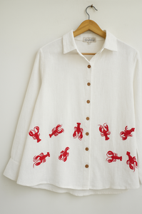 Camisa de organza de algodón con bordado Sea You Later para mujer |   Ropa de resort cómoda y holgada de manga larga - Product Image 4