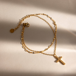Bracelet croix double couche en acier inoxydable avec incrustation de zircon blanc, design géométrique, bijou cadeau - Product Image 4