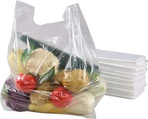 Bolsas de compras de camisetas reciclables de HDPE transparente con asas personalizables para pequeñas empresas y supermercados bolsas de comestibles - Product Image 2