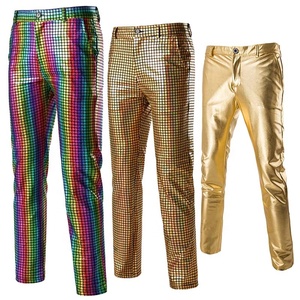 Pantaloni <span class=keywords><strong>da</strong></span> discoteca <span class=keywords><strong>da</strong></span> uomo pantaloni in lattice con paillettes arcobaleno tuta <span class=keywords><strong>da</strong></span> ballo dorata lucida abbigliamento Hipster pantaloni fantasia - Product Image 1