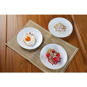 Assiette en mélamine polie, simple, D19*2.6cm, écologique, ronde, motif végétal de dessin animé, vaisselle vietnamienne - Product Image 1