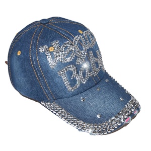 Vegas Babay Sporty 5-Panel Hat Custom Logo Light Denim Jeans Wash Bling <b>Baseball</b> <b>Cap</b> with Rhinestones Common Fabric Feature - Product Image 5