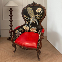 Fauteuil individuel en chêne style campagne française, avec accoudoirs, motif tigre et imprimé paon, rétro, pour hôtel, balcon, décontracté, avec repose-pieds