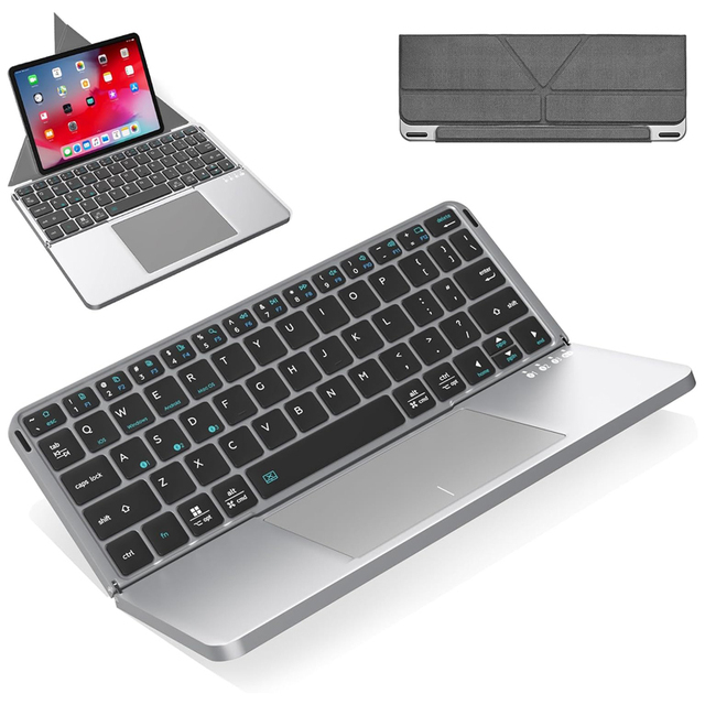 2-in-1 Foldable Touch Wireless BT Keyboard Portable with Magnetic Keyboard Stand for Mobile Phones Laptops Tablets