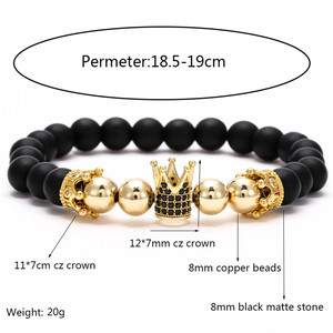 Micro CZ Crown Beads for Bracelet for Men &amp; Women 8mm Matte Black Ball Shape King &amp; <strong>Queen</strong> Matching Jewelry <strong>Gift</strong> for Couples - Product Image 2