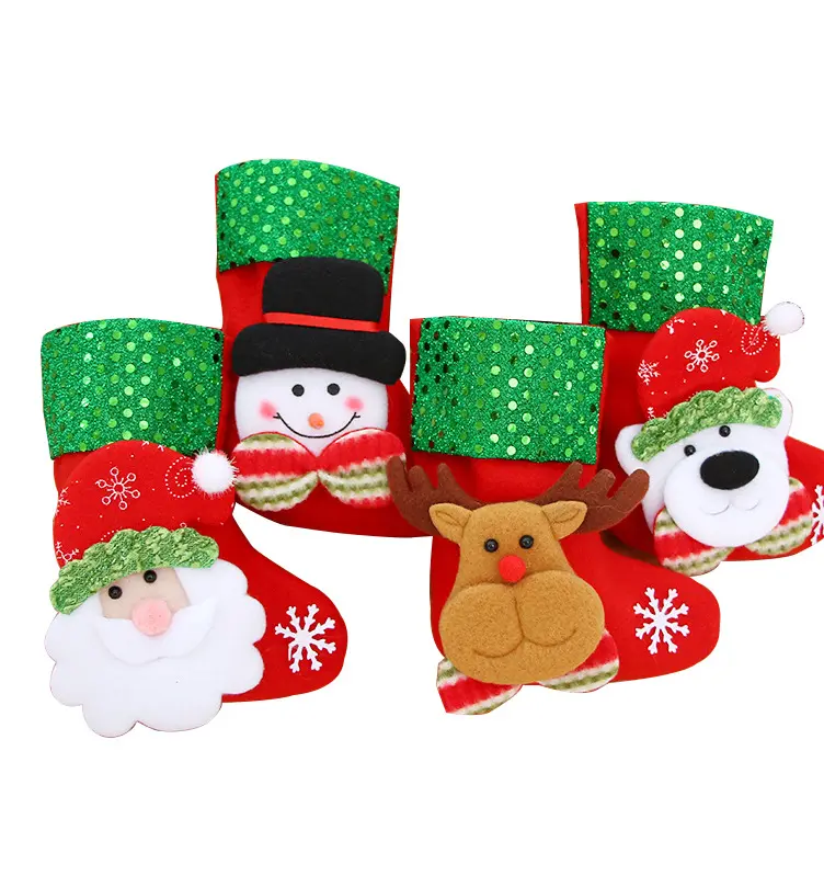 Merry Christmas Socks Christmas Tree Ornaments Sack Xmas Gift Candy Bag Cute Fabrics Santa Snowman Deer Beer