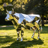 Sculptures d'animaux ruraux TREVI, sculptures géométriques en acier inoxydable pour l'extérieur, sculpture de vache pour la décoration de la ferme, de la propriété et du jardin