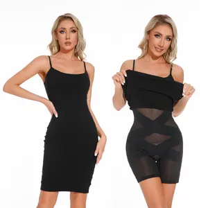 Summer New Women X-Cross Slip Bodycon Dress Enhancer Waist Trainer Compression Tummy Control Built In Bra Shaperwear Dresses