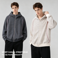 Nouveau sweat-shirt zippé à capuche en tricot à rayures horizontales, style créateur, délicat, coupe ample, raglan, automne 2026, transfrontalier