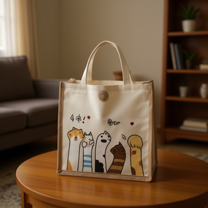 Bolsa de Lona Multiusos Ilan 33x42x18 Cm con Estampado de Gato para Compras y Almacenamiento - Product Image 3