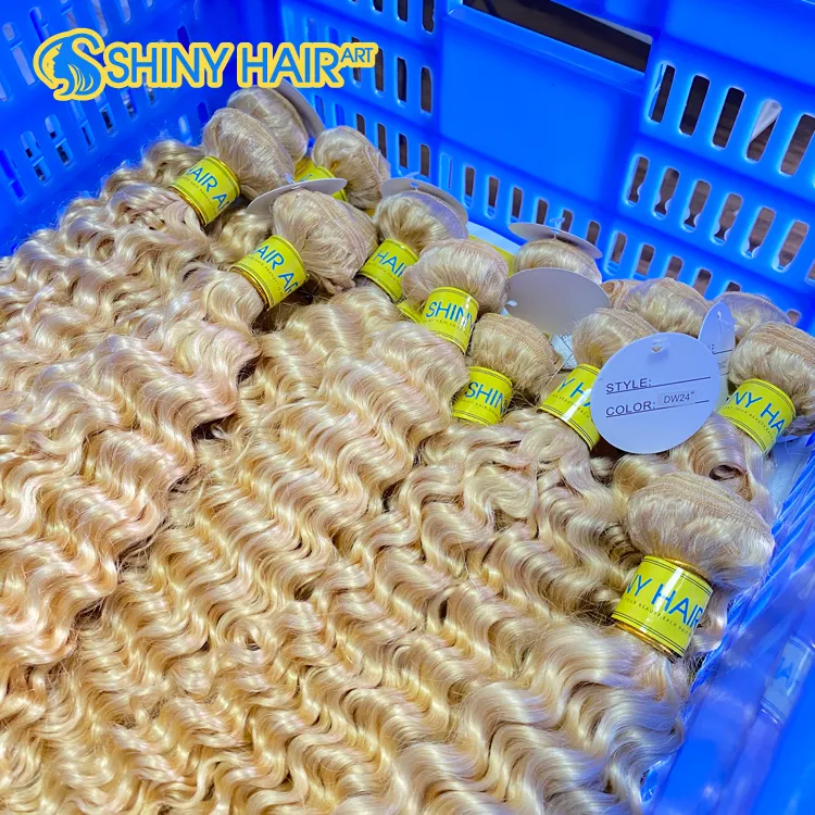 Factory Price 613 Cuticle Aligned Hair Bundle Raw,Curly Blonde Hair Extensions,Blonde Brazilian 613 Deep Wave Hair Blond Curly