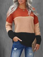 Pull à col rond à manches longues pour femmes, tendance, avec blocs de couleurs, adapté à un usage quotidien (personnalisable)