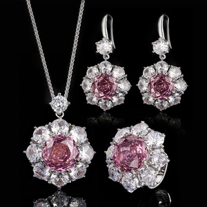 Elegant Eco-friendly Copper Flower Jewelry <b>Set</b> 14MM Rose Cut Floral Necklace <b>Earrings</b> Ring Matching 3PCS <b>Set</b> for Women - Product Image 2