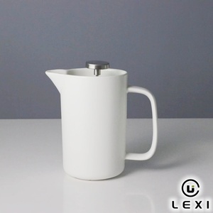 Cafetière à piston en céramique blanche de qualité supérieure avec double filtre en acier inoxydable pour la maison, le bureau ou le café, design élégant - Product Image 2