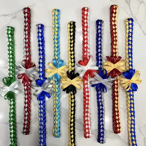 8 Colors Customize 2024 Graduation Flower Leis Ribbon Double Braided Ribbon Lei Garland for Grad Ceremony Gifts