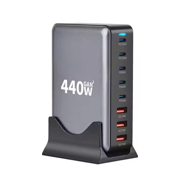 CE ROHS Certified 8-Port GaN Charger Dock 65W-100W-440W PD USB C Fast Charging Block 125W Output OTP for Phone Laptop Tablet