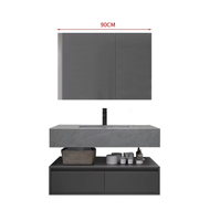 Meuble de salle de bain élégant et moderne haut de gamme pour hôtel avec miroir LED intelligent en acier inoxydable, MDF résistant à l'eau HOMEREAL