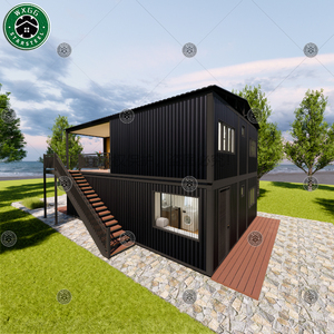 Villa préfabriquée en métal ondulé noir à 2 étages, maison modulaire préfabriquée moderne avec escalier extérieur et balcon, Multi-B - Product Image 6