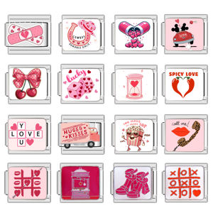 新しいバレンタイン イタリアンチャームブレスレット シルバー仕上げ ステンレス製 バレンタイン ピンク ラブ カップル イタリアンチャーム ハート - Product Image 1