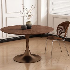 Meja Makan bulat kayu Solid pedesaan Modern dengan alas Tulip dan atasan tetap untuk ruang makan Villa - Product Image 2